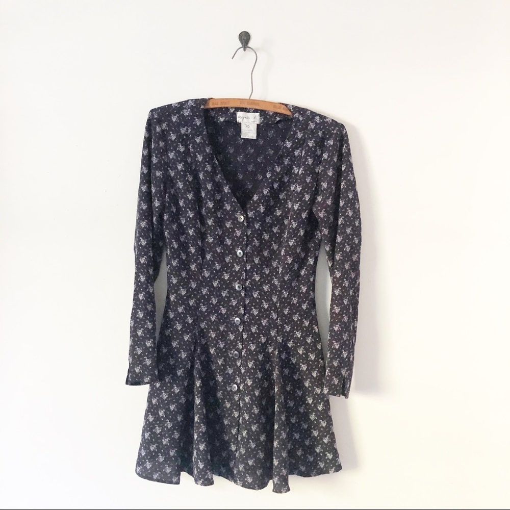 Agnes B. Vintage Navy Floral Button Down Dress